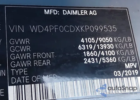 2019 Mercedes-Benz Sprinter 2500 High Roof V6 z USA, uszkodzony, nr VIN WD4PF0CDXKP099535